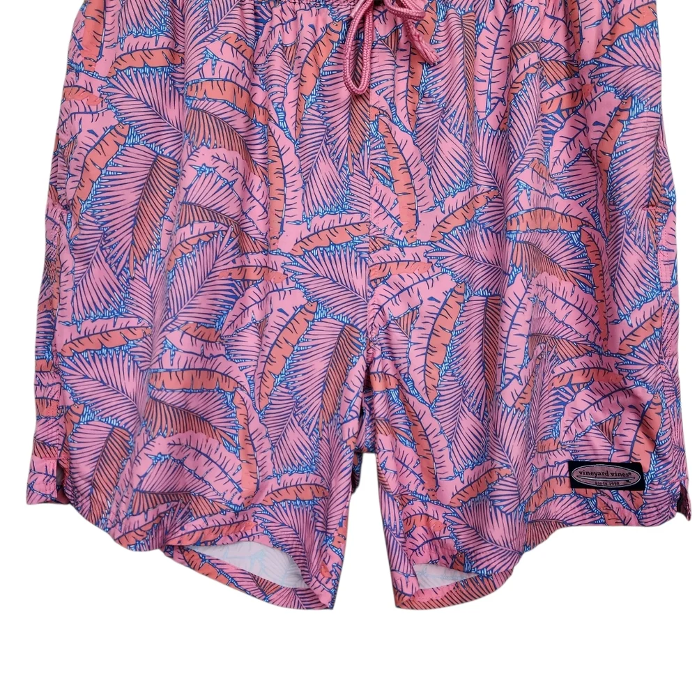 Vineyard Vines Printed Chappy Island Palms Swim Trunks Pink Orange Mens Size XL